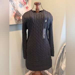 NWT Polo Ralph Lauren Black Cable Knit Sweater Dress